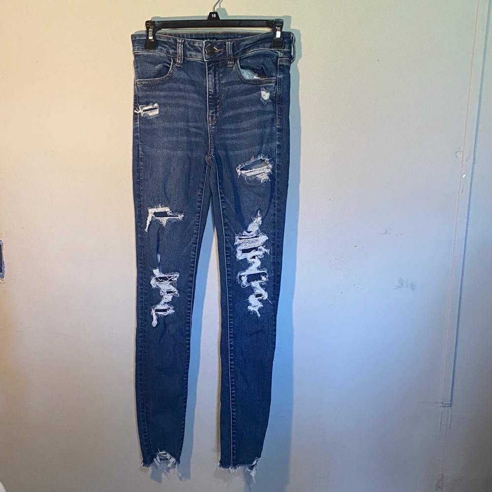 American Eagle Outfitters Ripped Dark Blue Skinny Jeans